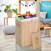 HOMCOM 70L Collapsible Bamboo Laundry Hamper Organizer Clothes Washing Basket Bin Storage Box w/ Lid Removable Lining 40x30x60cm(m-8)