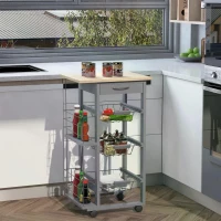 HOMCOM 3-Tier Kitchen Cart Wood Top Movable Trolley with Drawer Baskets Spice Racks(m-7)