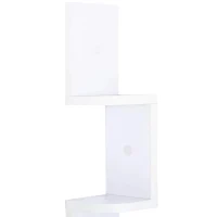 HOMCOM Wooden 5-tier Corner Shelf Wall Mount Zig Zag Floating Display Rack Bookcase Hanging CD Storage Home Furniture (White)(m-5)