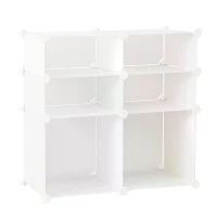HOMCOM DIY Plastic Wardrobe Closet Free Standing Cupboard 6 Cubic Organizer Home Clothes T-shirt Divider - White(m-4)