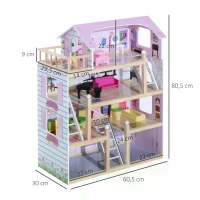 HOMCOM Deluxe Wooden Kids Doll House with 13 Piece Furnitures Cottage Children Girls Dollhouse Entertainment Imagination Toy Game(m-3)