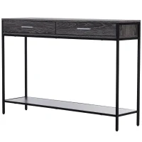 HOMCOM Console Table Worktop Bottom Shelf Home Two Drawer Industrial Minimal Style Grey Wood Tone Effect(m-1)