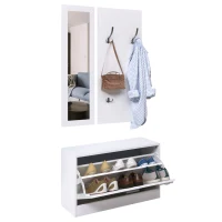 HOMCOM 3-In-1 Hallway Furniture Set Coat Rack Mirror Shoes Cabinet Storage Organiser White(m-1)