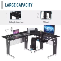 HOMCOM Glass Corner Computer Desk for Home Office Furniture Workstation New PC Black(m-4)
