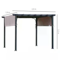 Outsunny 3m x 3m Outdoor Retractable Canopy Pergola Steel Frame Patio Pergola Shelter Sun Shade, Brown(m-3)