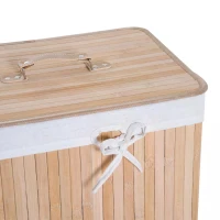 HOMCOM 70L Collapsible Bamboo Laundry Hamper Organizer Clothes Washing Basket Bin Storage Box w/ Lid Removable Lining 40x30x60cm(m-12)