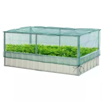 Outsunny Metal Raised Garden Bed Color Steel Screwless Heavy Duty Planter Box w/ Net Cover & Gloves for Growing Vegetables, Flowers, Herbs and Succulents(m-8)