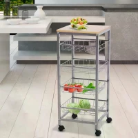 HOMCOM 5 Tier Rolling Kitchen Trolley Storage Cart with 4 Wire Baskets Lockable Wheels 36.5L x 36.5W x 89H cm(m-7)