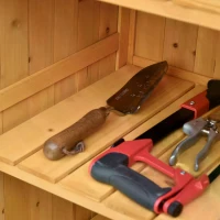 Outsunny Wood Storage Shed, Waterproof Asphalt Roof Outdoor Tool Organizer Cabinet for Garden Backyard with Lockable Doors Hooks & Shelves(m-13)