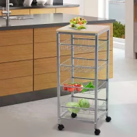 HOMCOM 5 Tier Rolling Kitchen Trolley Storage Cart with 4 Wire Baskets Lockable Wheels 36.5L x 36.5W x 89H cm(m-4)