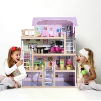 HOMCOM Deluxe Wooden Kids Doll House with 13 Piece Furnitures Cottage Children Girls Dollhouse Entertainment Imagination Toy Game(m-2)
