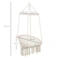 Outsunny Hammock Macrame Swing Chair Hanging Seat Rope Tassels Indoor Outdoor Garden Solid Knitted Woven Net Seat Deck Porch Yard Beige(m-3)