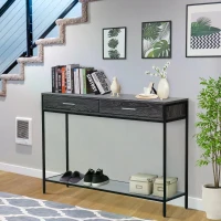 HOMCOM Console Table Worktop Bottom Shelf Home Two Drawer Industrial Minimal Style Grey Wood Tone Effect(m-8)