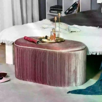 HOMCOM Rectangle Storage Ottoman Mid-century Modern Bench Stool Velvet Footrest Bedroom Living Room Furniture,Pink(m-2)