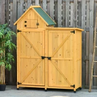 Outsunny Wood Storage Shed, Waterproof Asphalt Roof Outdoor Tool Organizer Cabinet for Garden Backyard with Lockable Doors Hooks & Shelves(m-7)