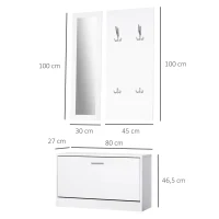 HOMCOM 3-In-1 Hallway Furniture Set Coat Rack Mirror Shoes Cabinet Storage Organiser White(m-3)
