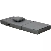 HOMCOM Convertible Floor Sofa Bed Recliner Fabric Upholstered Sleeper Lounge Futon with Pillow for Living Room, Grey(m-10)