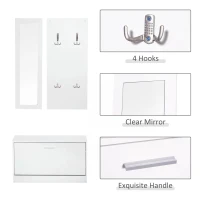 HOMCOM 3-In-1 Hallway Furniture Set Coat Rack Mirror Shoes Cabinet Storage Organiser White(m-5)