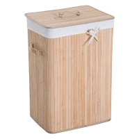 HOMCOM 70L Collapsible Bamboo Laundry Hamper Organizer Clothes Washing Basket Bin Storage Box w/ Lid Removable Lining 40x30x60cm(m-1)