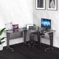 HOMCOM Glass Corner Computer Desk for Home Office Furniture Workstation New PC Black(m-2)