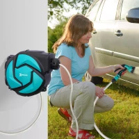 DURHAND 10m Garden Auto Hose Reel Wall Mounted Retractable 7 Patterns Spray Nozzle(m-8)