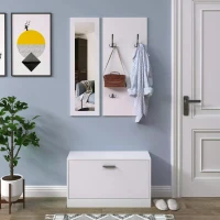 HOMCOM 3-In-1 Hallway Furniture Set Coat Rack Mirror Shoes Cabinet Storage Organiser White(m-2)