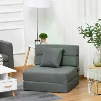 HOMCOM Convertible Floor Sofa Bed Recliner Fabric Upholstered Sleeper Lounge Futon with Pillow for Living Room, Grey(m-2)