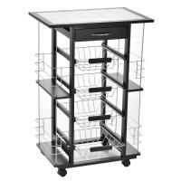HOMCOM 4-Tier Kitchen Trolley Cart on Rolling Wheels with 4 Removable Baskets, 4 Side Rack  Organizer,Ceramics Tile Top