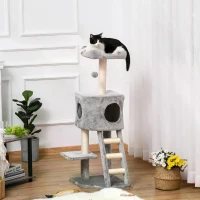 PawHut Cat tree Tower Climbing Kitten Activity Center Furniture with Sisal Scratching Post Condo Perch Dangling Ball Ladder 50 x 40 x 120cm Light Grey(m-2)