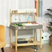 Outsunny Kitchen Playset, Kids Pretend Role Play Toy, Educational Game with Sink, Running Water, Vegetable, Dish, Educational Role Play Set for 3+ Years Old(m-7)