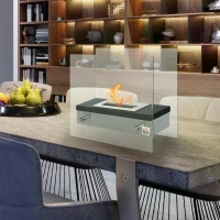 HOMCOM Portable Tabletop Ventless Ethanol Fireplace Indoor Outdoor Fire Pit, 18.5"x 7.75" (47cmx20cm), Silver and Black(m-7)