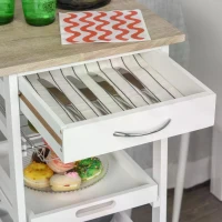 HOMCOM Mobile Rolling Kitchen Island Trolley for Living room, Serving Cart with Drawer & Basket, White(m-4)