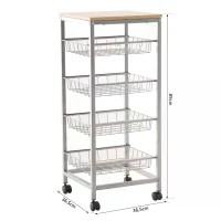 HOMCOM 5 Tier Rolling Kitchen Trolley Storage Cart with 4 Wire Baskets Lockable Wheels 36.5L x 36.5W x 89H cm(m-3)