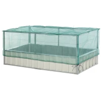 Outsunny Metal Raised Garden Bed Color Steel Screwless Heavy Duty Planter Box w/ Net Cover & Gloves for Growing Vegetables, Flowers, Herbs and Succulents(m-1)