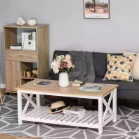 HOMCOM Contemporary X-Design Coffee Table w/ Storage Shelf 4 Legs, 2-Tier Center Table for Living Room Bedroom Office, Sturdy Structure(m-7)