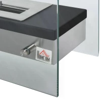 HOMCOM Portable Tabletop Ventless Ethanol Fireplace Indoor Outdoor Fire Pit, 18.5"x 7.75" (47cmx20cm), Silver and Black(m-5)