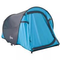 Outsunny 1-2 Person Pop-up Camping Tent 3 Seasons Tent Waterproof w/ 2 Mesh Windows D-shape Door Portable Carry Bag for Outdoor Trip Blue(m-4)