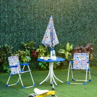 Outsunny Kids Folding Picnic Table and Chair Set Pirate Pattern Outdoor Garden Patio Backyard with Removable & Height Adjustable Sun Umbrella(m-5)