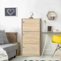 HOMCOM Wooden 3 Tier Cabinet with Doors and Round Handle Display Organizer Home Office Living Room(m-2)