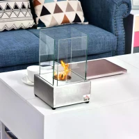 HOMCOM Portable Fireplace Ethanol Tabletop Fireplace Indoor Outdoor with Cover(m-2)