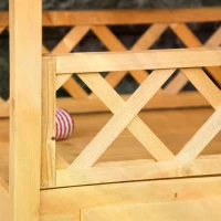 PawHut Wooden Cat House Outdoor Luxury Room Weatherproof Shelter with Balcony and Stair Puppy Garden Large Kennel Natural Wood(m-6)