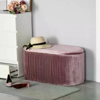 HOMCOM Rectangle Storage Ottoman Mid-century Modern Bench Stool Velvet Footrest Bedroom Living Room Furniture,Pink(m-7)
