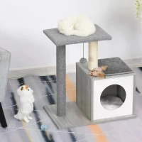 PawHut Cat Tree Condo with Natural Sisal Rope Scratching Post for Pets Multi-level Cat Tree Activity Center for Kittens Cat Tower Furniture Grey(m-7)