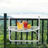 Outsunny Adjustable Balcony Hanging Rail Table Mini Desk Storage Rack Flower Stand(m-7)