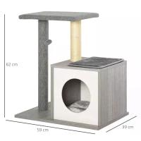 PawHut Cat Tree Condo with Natural Sisal Rope Scratching Post for Pets Multi-level Cat Tree Activity Center for Kittens Cat Tower Furniture Grey(m-3)