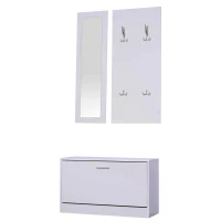 HOMCOM 3-In-1 Hallway Furniture Set Coat Rack Mirror Shoes Cabinet Storage Organiser White(m-10)