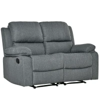HOMCOM Double Seat Reclining Loveseat Recliner PU Faux Leather Pullback Control with Footrest-Dark Grey(m-1)