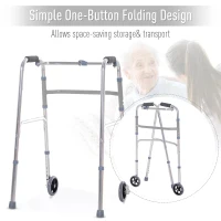 HOMCOM Folding Lightweight Aluminium Walking Assist Walking Frame Walker Mobility Aid Height Adjustable w/ 2 Front Wheels(m-5)