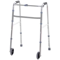 HOMCOM Folding Lightweight Aluminium Walking Assist Walking Frame Walker Mobility Aid Height Adjustable w/ 2 Front Wheels(m-1)