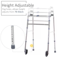 HOMCOM Folding Lightweight Aluminium Walking Assist Walking Frame Walker Mobility Aid Height Adjustable w/ 2 Front Wheels(m-6)